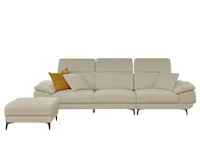 Montreal 4 Seater Sofa with Ottoman - Beige (Faux Leather)