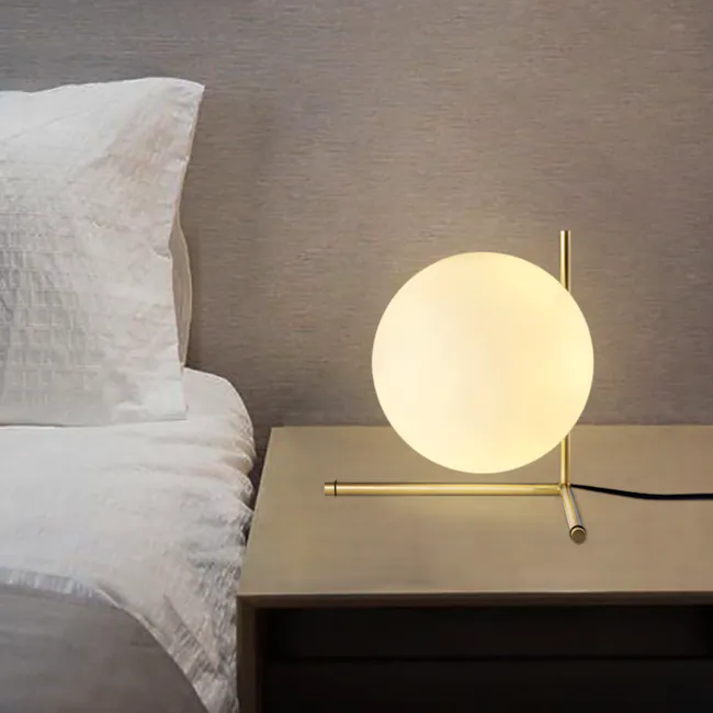 Chello Sphere Table Lamp - 4 - Modern bedside table, minimalist design, round lamp, gold frame, soft glow, cozy atmosphere