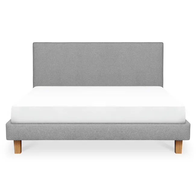 ESSENTIALS King Headboard Divan Bed - Pebble (Eco Clean Fabric) - 3 - Grey upholstered bed with wooden legs, minimalist