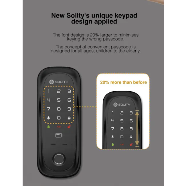 Solity Smart Rim Lock GA-65B - Champagne Gold - 12 - Unique keypad design for Solity, 20% larger font for easy reading