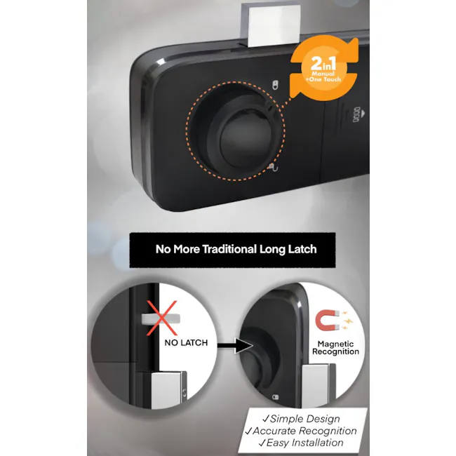 Solity Smart Rim Lock GA-65B - Champagne Gold - 9 - 2-in-1 manual +One Touch, No More Traditional Long Latch, Simple Design