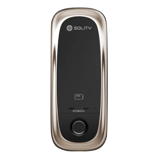 Solity Smart Rim Lock GA-65B - Champagne Gold - 2 - Solity branded keypad with sleek design, Black and gold color scheme for