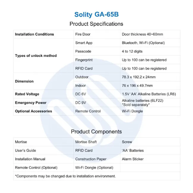 Solity Smart Rim Lock GA-65B - Champagne Gold - 19 - Fire Door, Smart App, Bluetooth, Wi-Fi, Optional, Door thickness