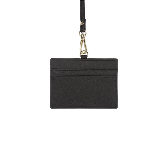 Personalised Saffiano Leather Horizontal ID Cardholder Landyard - Black - 1