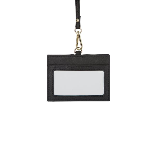 Personalised Saffiano Leather Horizontal ID Cardholder Landyard - Black - 2