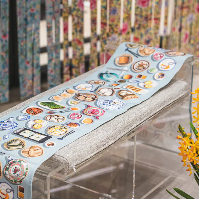 Singlapa Chinese Dim Sum Table Runner - 2 - Tablecloth with various food illustrations, colorful and intricate designs