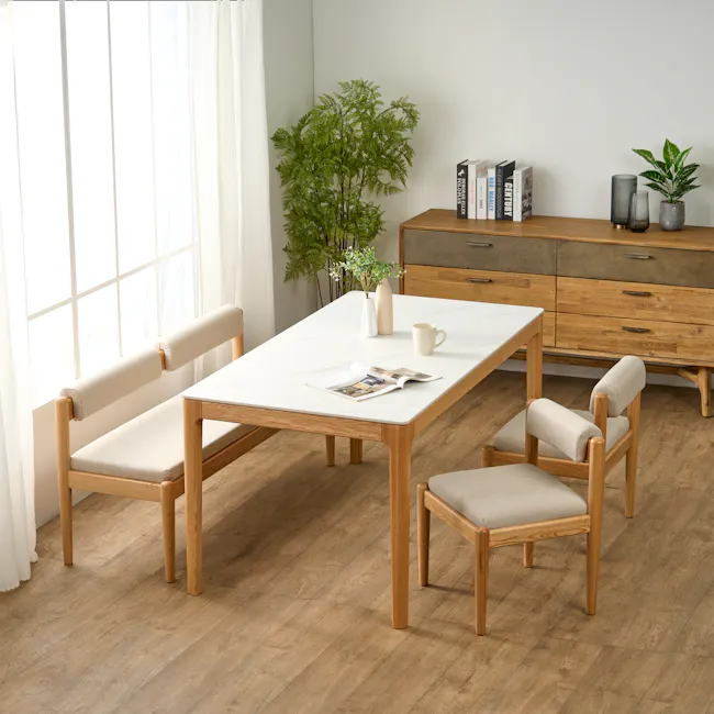 Adelyn Dining Table 1.6m (Sintered Stone) with 4 Niel Chairs in Oak - 32