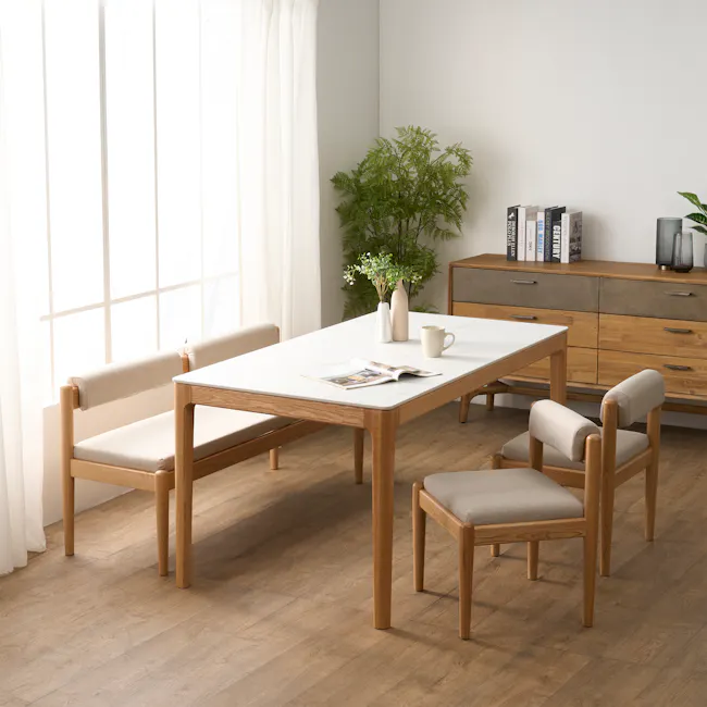 Adelyn Dining Table 1.6m (Sintered Stone) with 4 Niel Chairs in Oak - 33