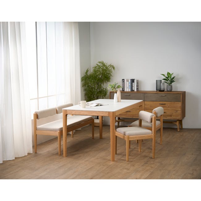 Adelyn Dining Table 1.6m (Sintered Stone) with 2 Niel Chairs and Niel Bench 1.45m in Oak - 4