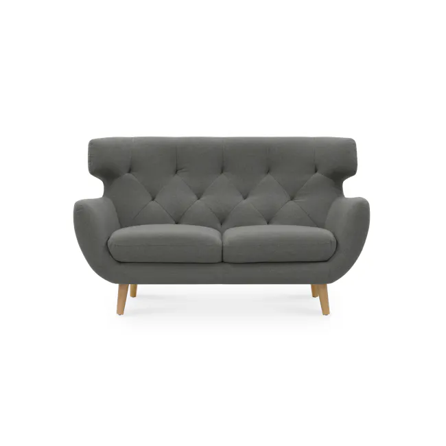 Agatha 2 Seater Sofa - Granite Grey - 1 - Grey upholstered armchair, modern design, tufted upholstery, wooden legs