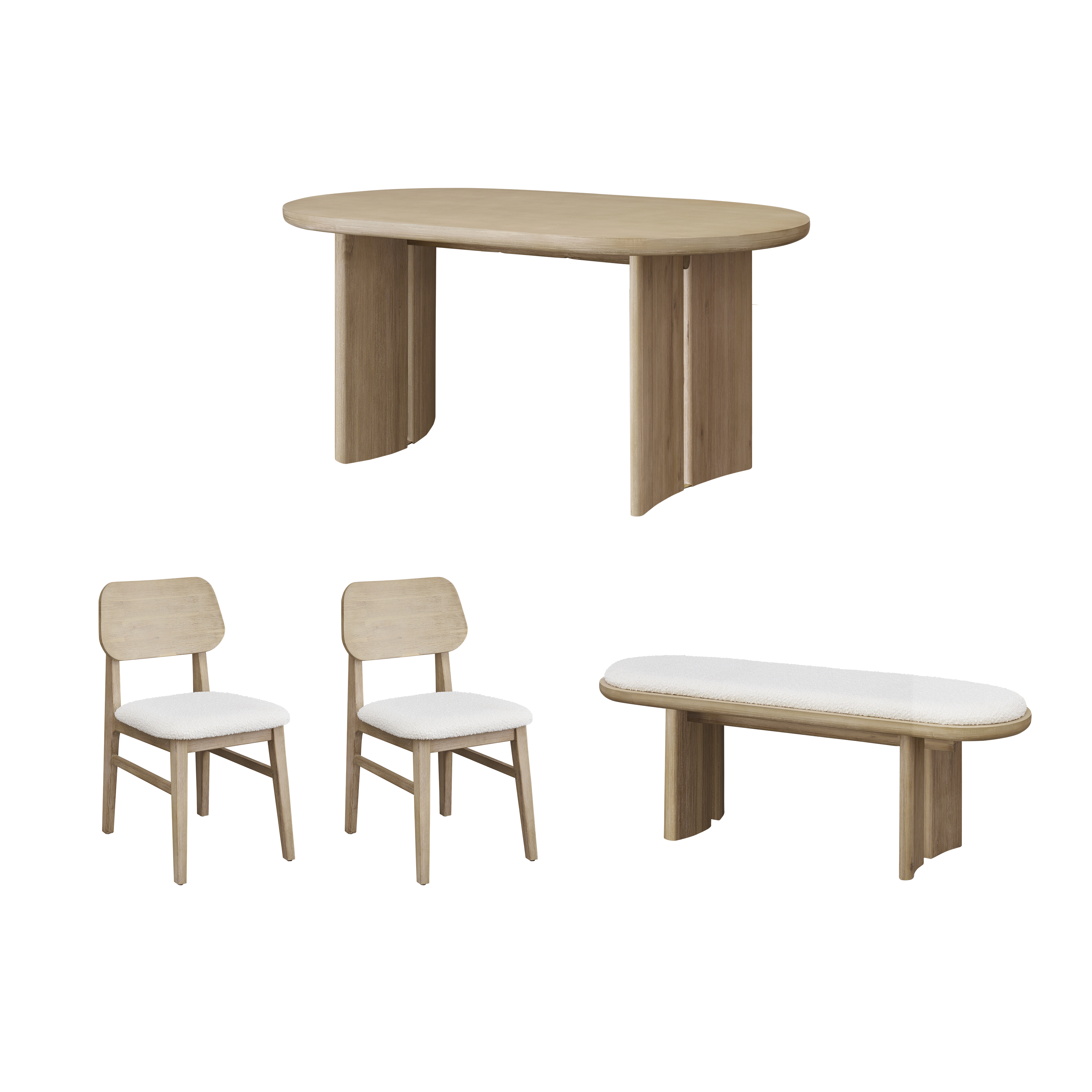 Catania Dining Table 1.6m with 2 Catania Dining Chairs and Catania Cushioned Bench 1.2m