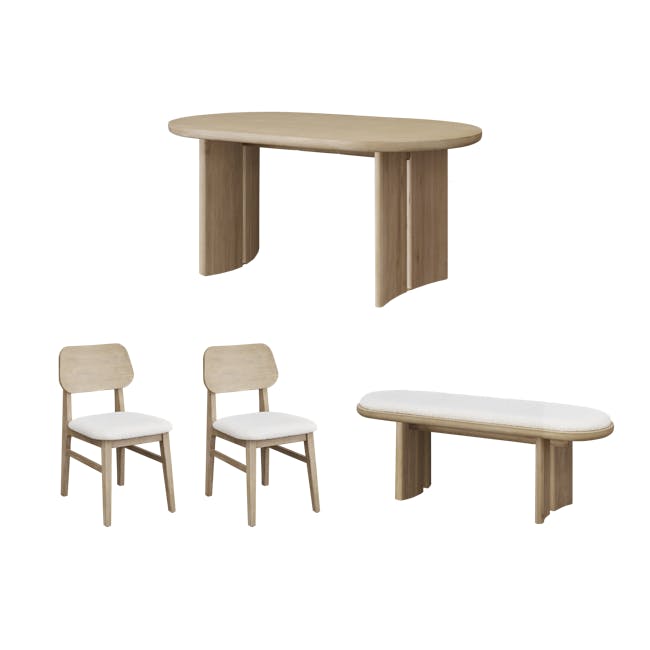Catania Dining Table 1.6m with 2 Catania Dining Chairs and Catania Cushioned Bench 1.2m - 0