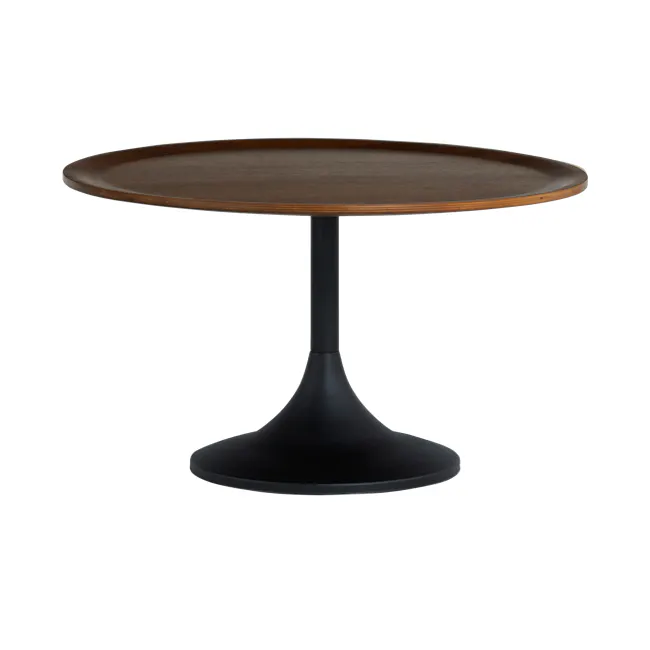 (As-is) Pablo Round Coffee Table - Walnut - 3 - 11 - Dark wood table with smooth finish, black base and legs, minimalist