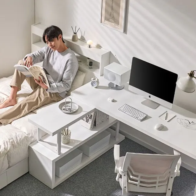 (As-is) Benzo Study Table with Bookshelf 1.6m - White - 1 - 12
