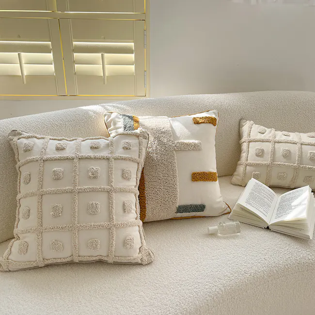 Alivia Cushion - 3 - Cream-colored, modern, cozy, minimalist, soft, plush, textured, decorative, geometric, patterned, cozy
