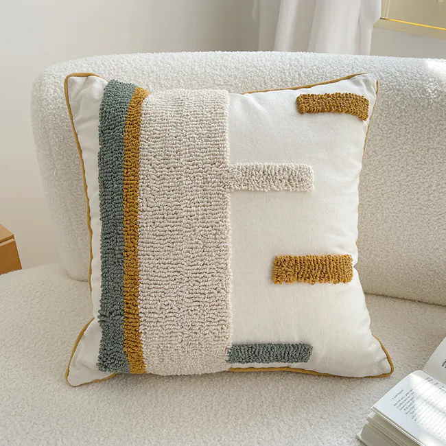 Alivia Cushion - 4 - White textured sofa, cozy throw pillows, textured fabric, modern design, soft lighting, comfortable