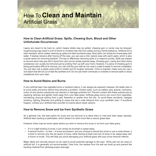 Patio Grass Carpet - 6 - Cleaning artificial grass, spills, chewing gum, blood, and other unfortunate occurrences, using