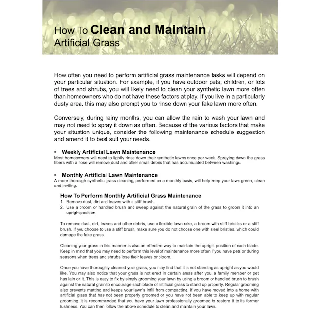 Patio Grass Carpet - 7 - Weekly Artificial Lawn Maintenance, Monthly Artificial Lawn Maintenance, Removing dust, dirt, and