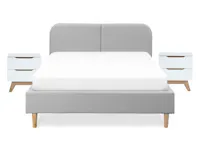 Nolan King Bed in Silver Fox with 2 Miah Bedside Table in White