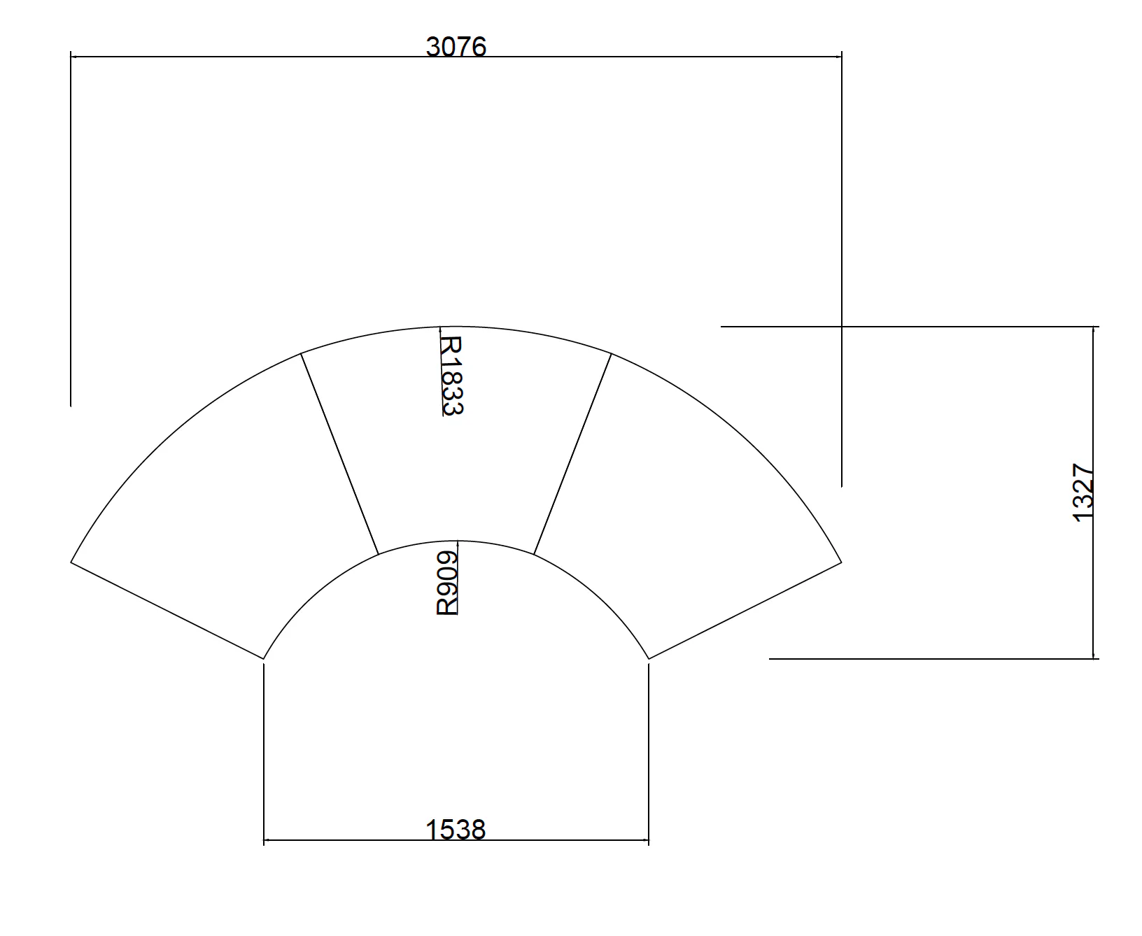 Cosmo Curve 3 Seater Sofa - Walnut, White Boucle (Eco Clean Fabric) - 12 - 3D design, technical drawing, circular sector