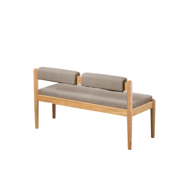 Niel Bench 1.25m - Oak, Chestnut - 8 - Wooden bench with beige cushions, minimalist design, natural wood finish, modern