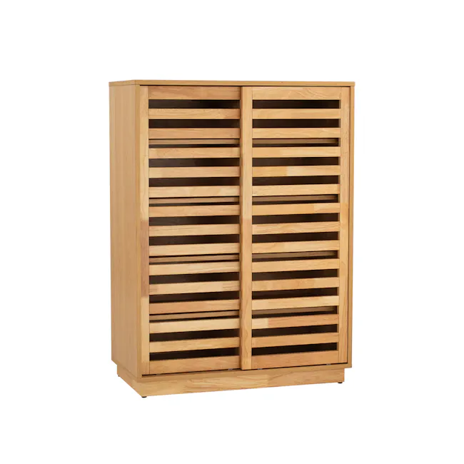 Keita Shoe Cabinet - Oak - 13 - Wooden slatted wardrobe, light wooden finish, horizontal slats, minimalist design, tall