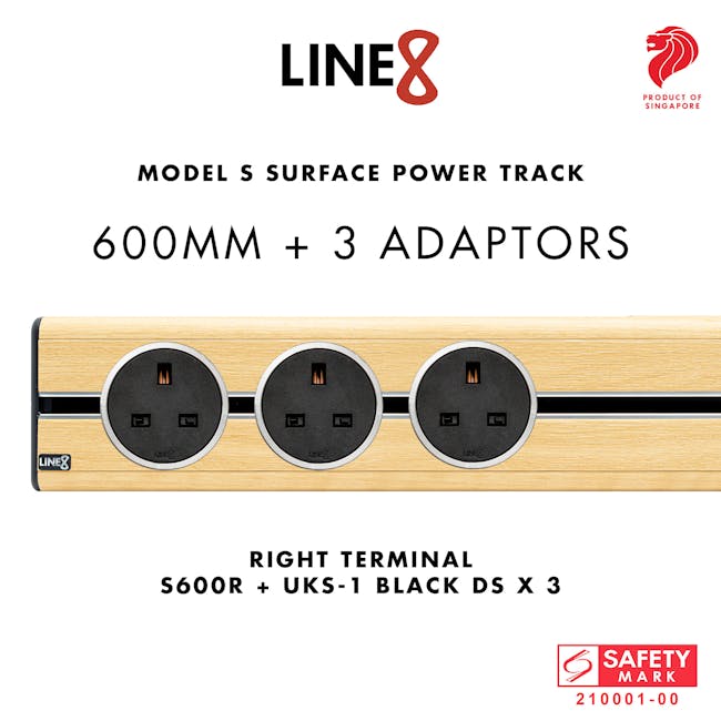 Line8 Power Track 600mm + 3 Adaptors Bundle - American Spruce - 5