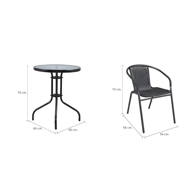 Tatum Outdoor Set - 10 - Round table, 70 cm height, 60 cm width, 73 cm seat height, 56 cm backrest height, 54 cm seat width