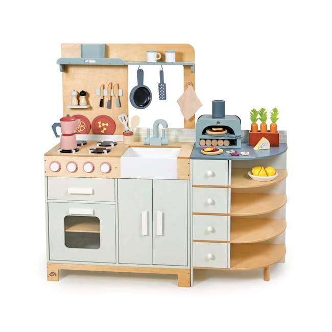 Tender Leaf Toy Kitchen - La Fiamma Grand Kitchen - 1 - Children's kitchen set with toy kitchen appliances, wooden cabinets