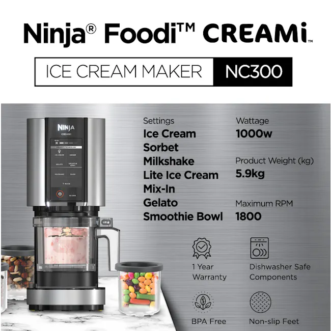 Ninja Creami Ice Cream Maker - 12 - Ice cream maker, Ninja Foodi™ Creami, Ice Cream Maker NC300, settings, Ice Cream