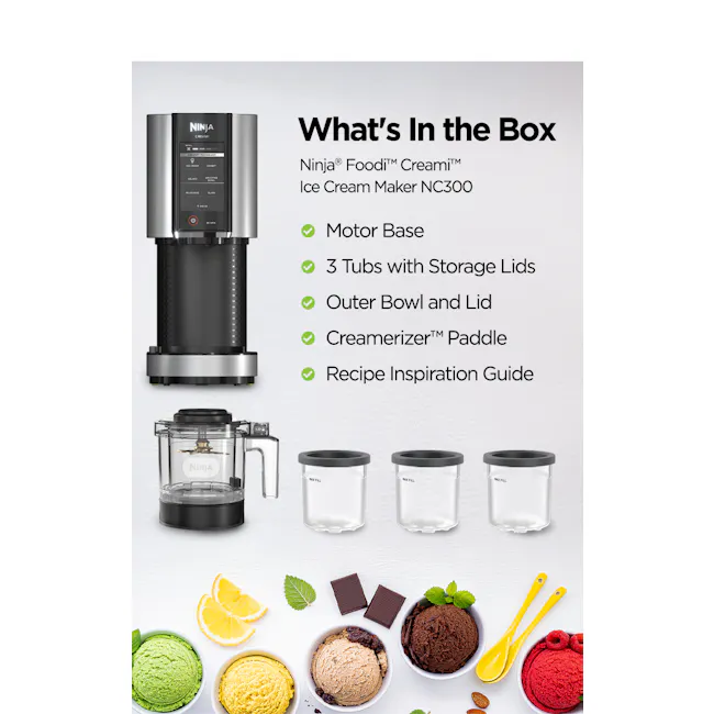 Ninja Creami Ice Cream Maker - 17 - Ninja Foodi™ Creami™ Ice Cream Maker NC300, Motor Base, 3 Tubs with Storage Lids