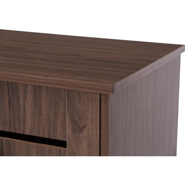 Issoria 2 Door Shoe Cabinet - 6 - Wooden desk, dark wood finish, sleek design, modern furniture, wooden texture, rich brown