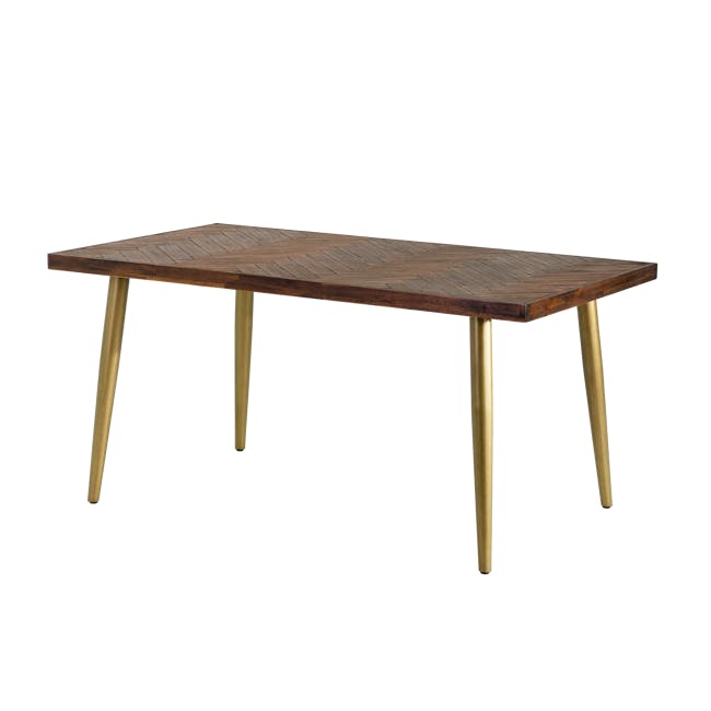 Cadencia Dining Table 1.6m - 1 - Wooden table with gold legs, minimalist design, modern aesthetic, unique texture, rich