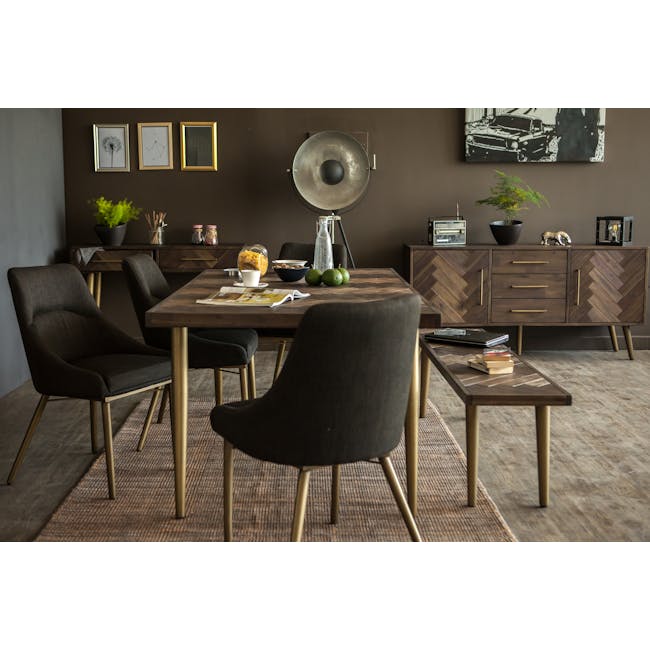 Cadencia Dining Table 1.8m with Cadencia 1.5m Bench and 2 Fabian Armchairs in Dolphin Grey - 8