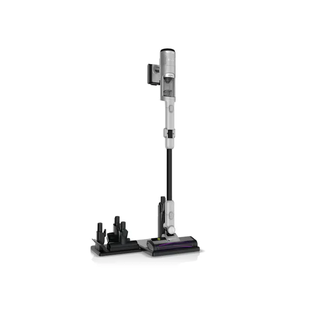 Shark CleanSense IQ Cordless Vacuum (IW2241) - 1 - Dust collector, upright design, silver and black color scheme, ergonomic