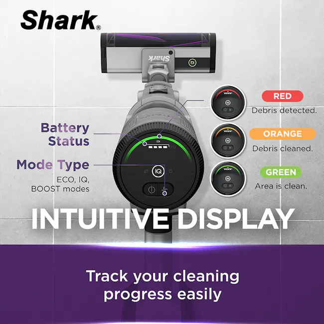 Shark CleanSense IQ Cordless Vacuum (IW2241) - 10 - Intuitive Display, Track cleaning progress, Eco, IQ, Boost modes, Red