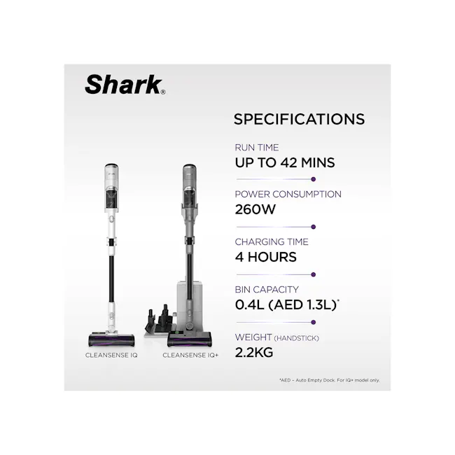 Shark CleanSense IQ Cordless Vacuum (IW2241) - 2 - Shark cleansense IQ vacuum cleaner with 42-minute run time, 260W power