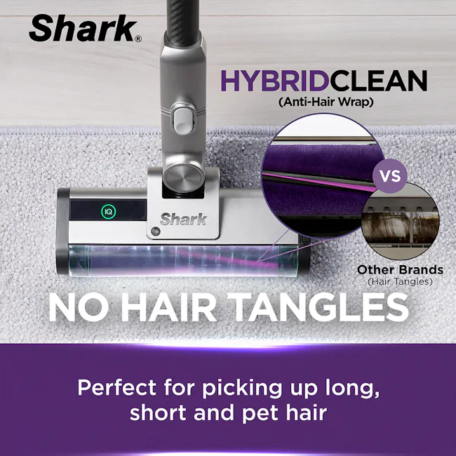 Shark CleanSense IQ Cordless Vacuum (IW2241) - 3 - Hybrid clean hair tangles, Shark anti-hair wrap, no hair tangles, long
