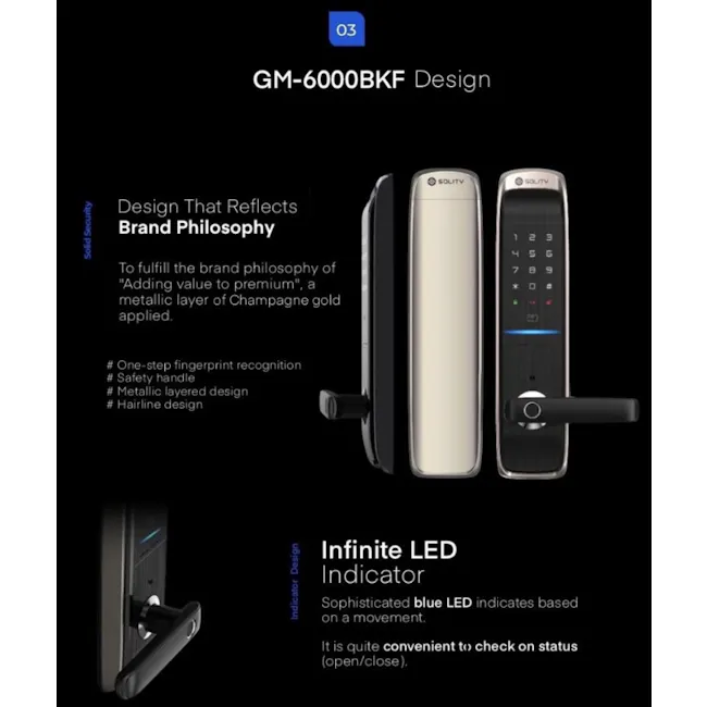 Solity Lever Handle Door LockGM-6000BKF - Black - 9 - "GM-6000BKF Design", "Brand Philosophy", "Metallic Layer", "Champagne