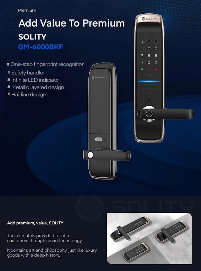 Solity Lever Handle Door LockGM-6000BKF - Black - 4