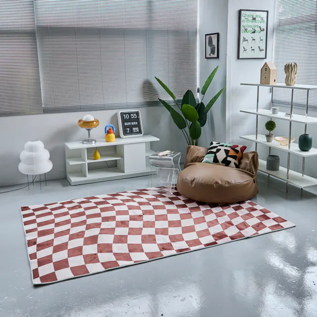 (As-is) Trippy Checkered Low Pile Rug - Brown (3 Sizes) - 1.2m x 1.6m - 5