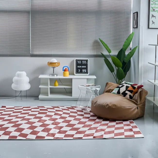 (As-is) Trippy Checkered Low Pile Rug - Brown (3 Sizes) - 1.2m x 1.6m - 6