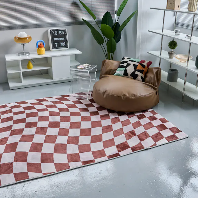 (As-is) Trippy Checkered Low Pile Rug - Brown (3 Sizes) - 1.2m x 1.6m - 7