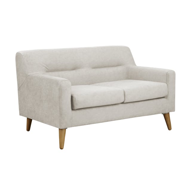 Damien 2 Seater Sofa - Sandstorm (Scratch Resistant) - 2 - Cream upholstered sofa, light beige fabric, wooden legs