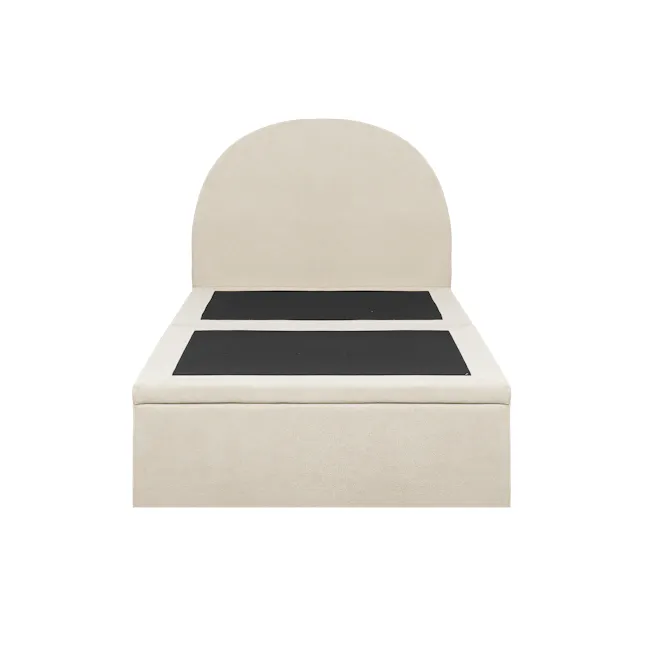 Aspen Single Storage Bed - Acru - 5 - Cream upholstered sofa, black accent pillows, minimalist design, beige fabric, modern