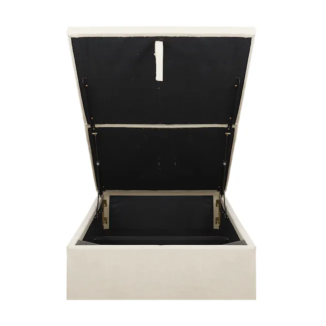 Aspen Single Storage Bed - Acru - 4 - Black fabric box with beige interior, black zipper pull, beige exterior, open box