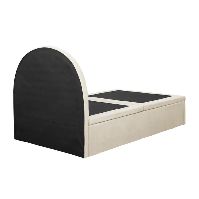 Aspen Single Storage Bed - Acru - 9 - Modern minimalist bed frame, black and beige color scheme, curved design, upholstered
