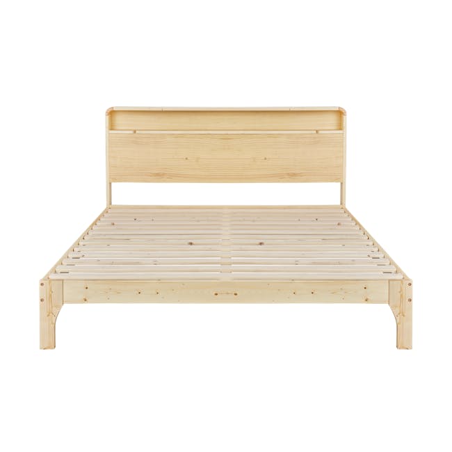 Aiko Queen Bed with Innis Side Table in White - 2 - Wooden bed frame, minimalist design, natural wood finish, simple
