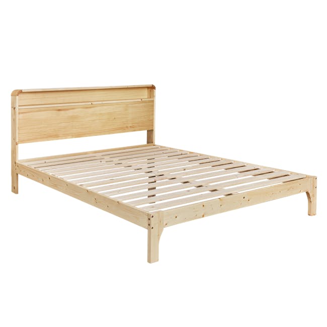 Aiko Queen Bed with Innis Side Table in White - 3 - Wooden bed frame, light wooden bed, wooden slats, wooden bed frame