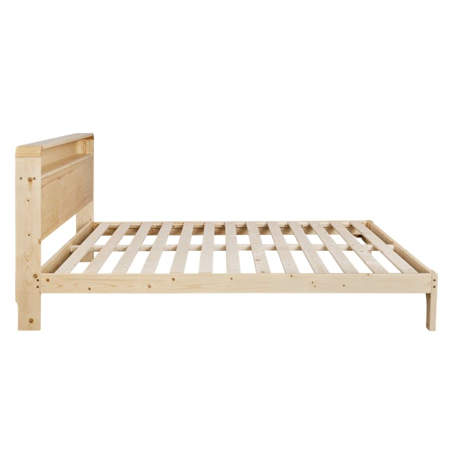 Aiko Queen Bed with Innis Side Table in White - 5 - Wooden bunk bed, minimalist design, natural wood finish, simple